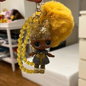 Yellow and Gray LOL Doll Keychain with Pom Pom